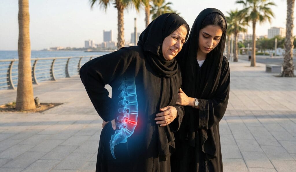 disc pain female outdoors