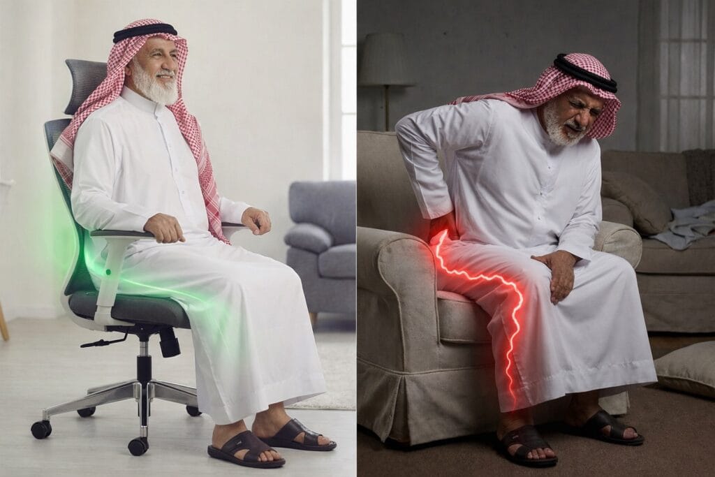 good oosture for sciatic pain طريقة الجلوس الصحيح لعرق النسا