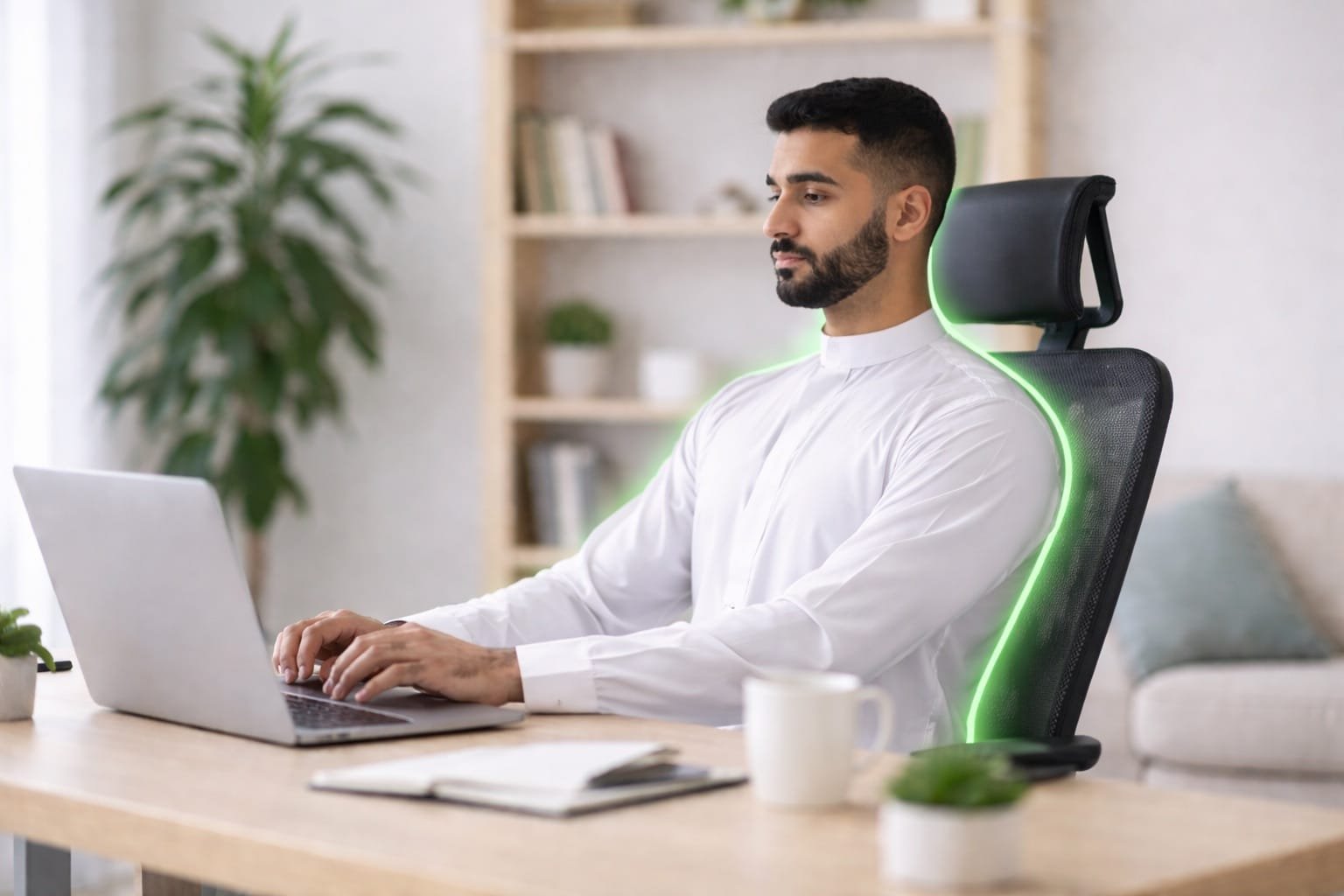 Office worker using a supported chair