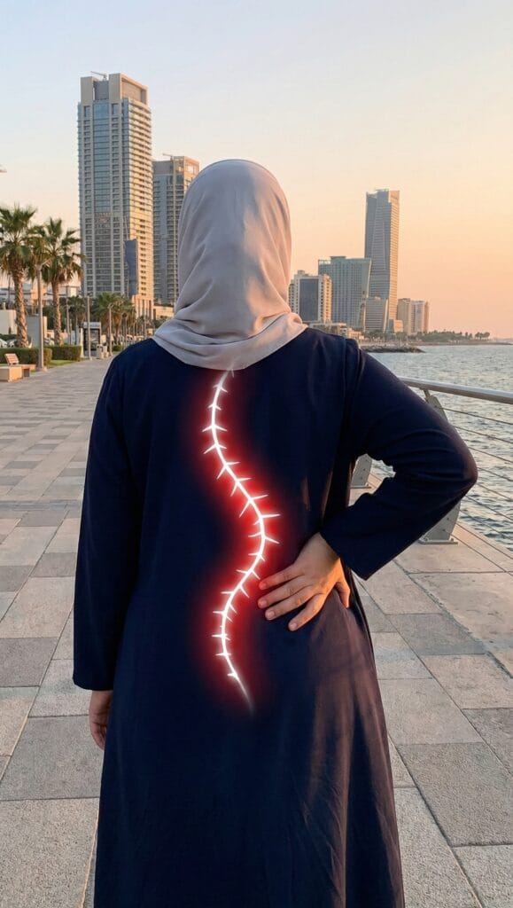 scoliosis female امرأة على كورنيش جدة تعاني من الجنف