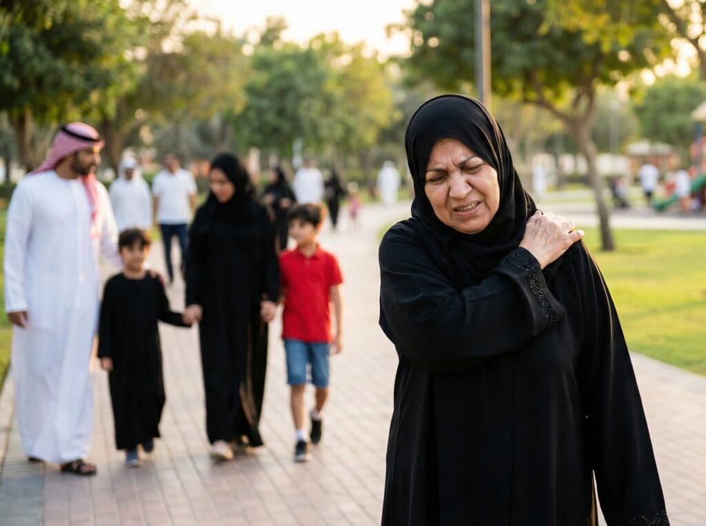 امرأة لديها ألم الأبهر