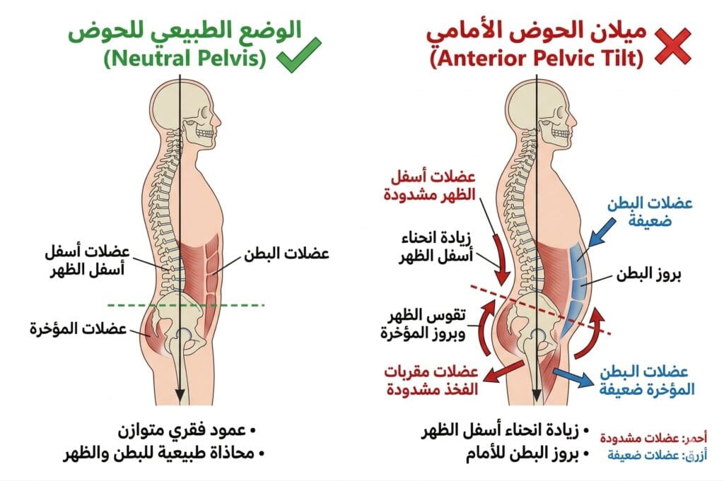 ميلان الحوض: عندما يكون "أساس" جسمك غير متزن! anterior pelvic tilt