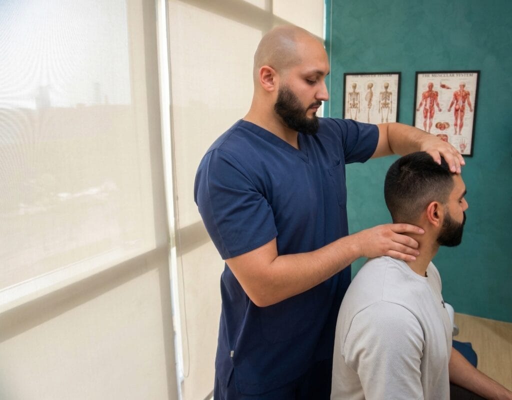 تستيقظ بصداع مستمر؟ العلاقة الخفية بين وسادتك وفقرات رقبتك chiropractor neck assessment
