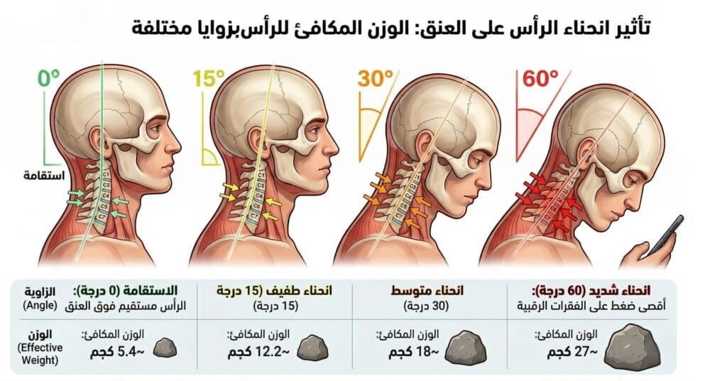 متلازمة "عنق النص": كيف يدمر هاتفك الذكي استقامة عمودك الفقري؟ وضعية الرأس "عنق النص"